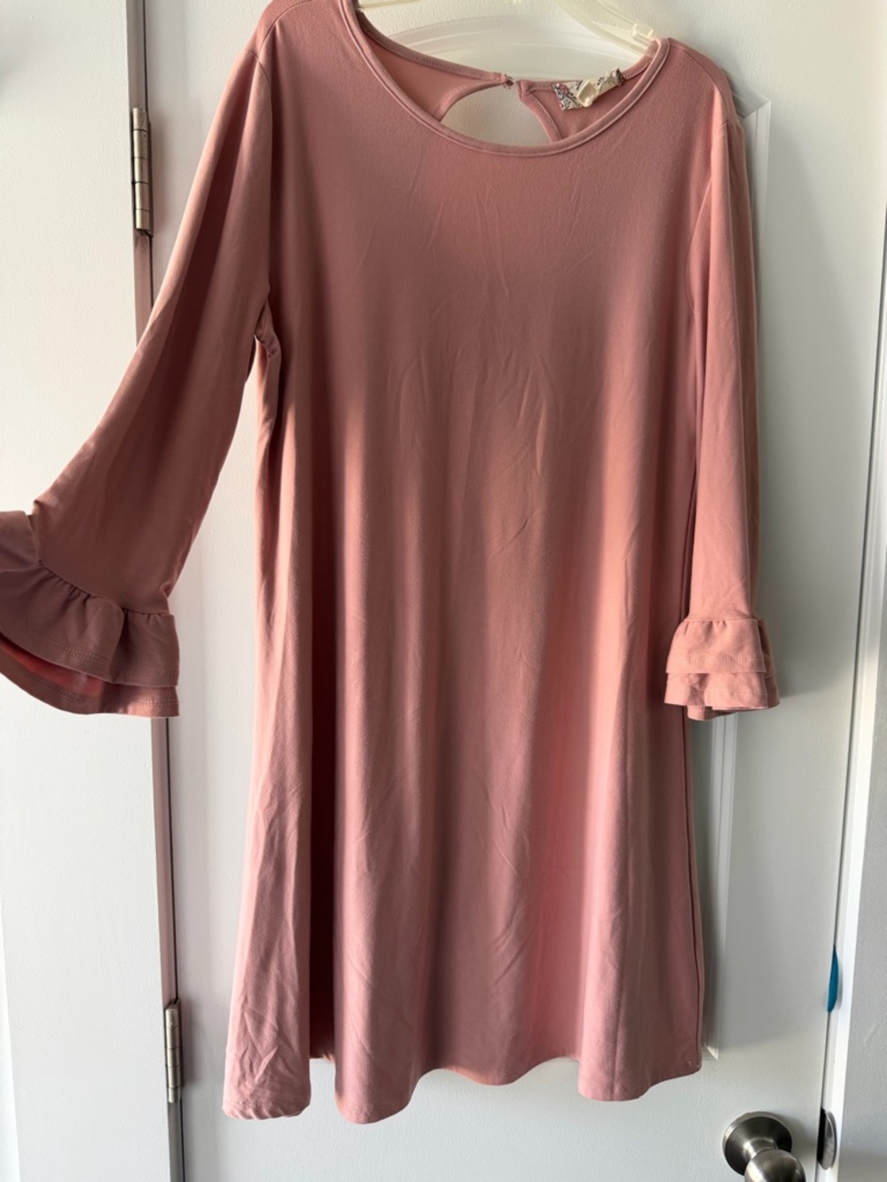 Pink Rose Mauve Ruffle-Sleeve Midi Shift Dress